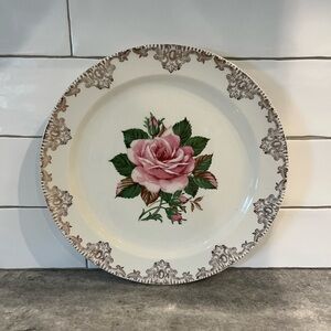 Vintage Paden City Pottery “American Rose Plate with 22k gold edging